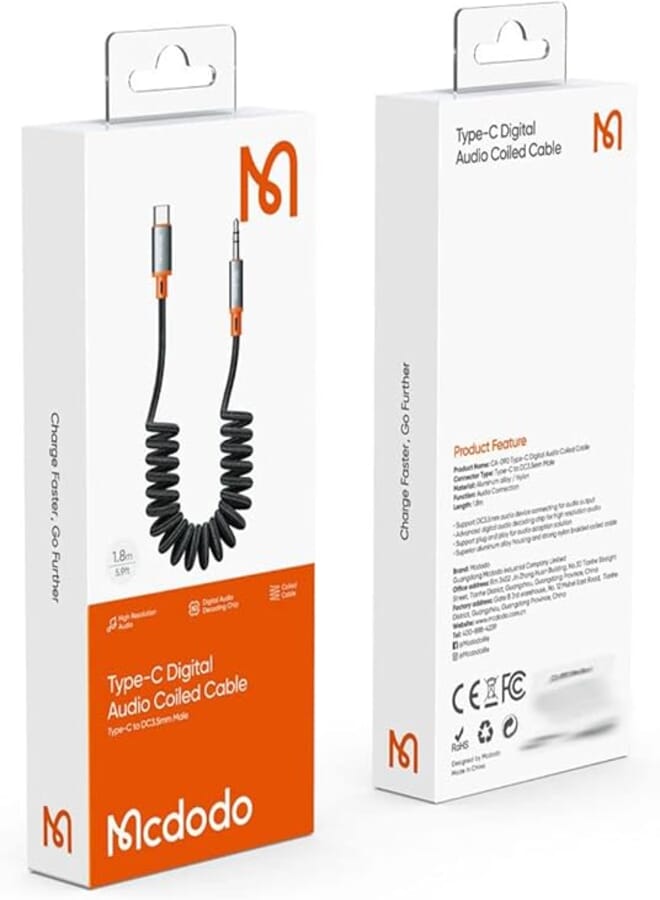 Mcdodo Type-C to DC3.5mm Male audio coiled cable 1.8M